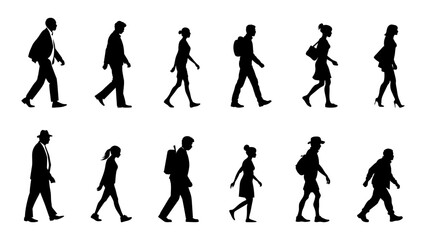 Fototapeta na wymiar Modern silhouette of walking people colection