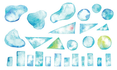 Fototapeta premium 水彩画。水彩タッチのベクターグラデーションフレーム。夏の涼しげ落書き背景。幾何学。Watercolor. Vector gradient frame with watercolor touch. Cool summer graffiti background. Geometry.