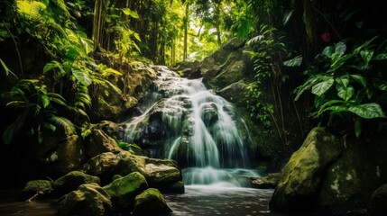 waterfall in the forest.