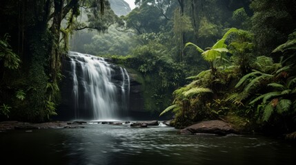 waterfall in the forest.