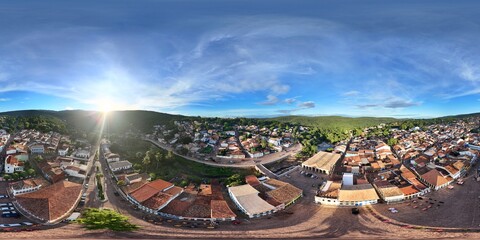 360 aerial photo taken with drone of historic center of Lençóis, Brazil