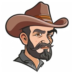  cowboy with beard, wearing a cowboy hat on white background