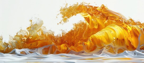 yellow golden liquid swell on white background