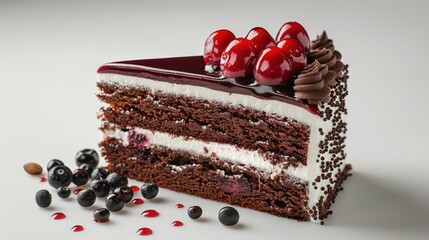 black forest cake on white background