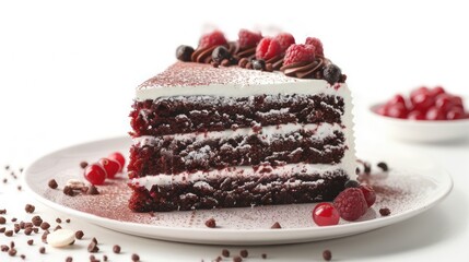 black forest cake on white background