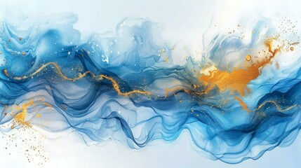 Abstract sea waves background, blue gold texture, watercolor tech style, flowing wave design, AI Generative
