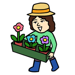 ガーデニングをする女性　イラスト