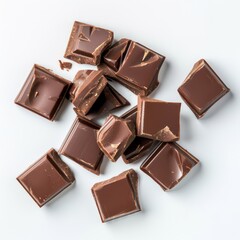 chocolate bar pieces, white background