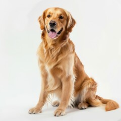 dog sitting down on white background