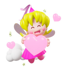 beautiful fairy smiling holding a cute pink heart