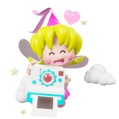 beautiful pink fairy smiling with a camera and cute details