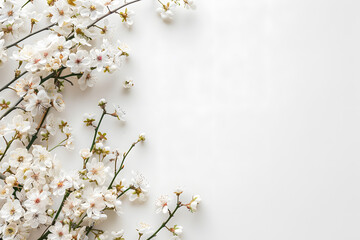 White cherry blossom branches with copyspace
