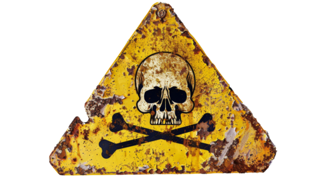 Danger sign with skull and cross bones
