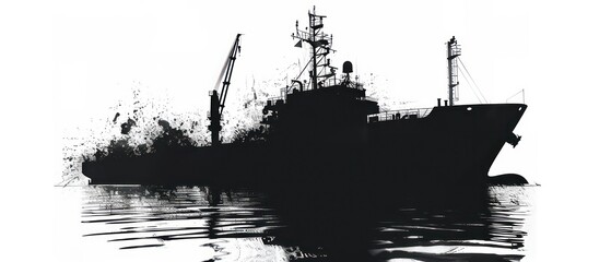 ship vessel silhouette, black and white