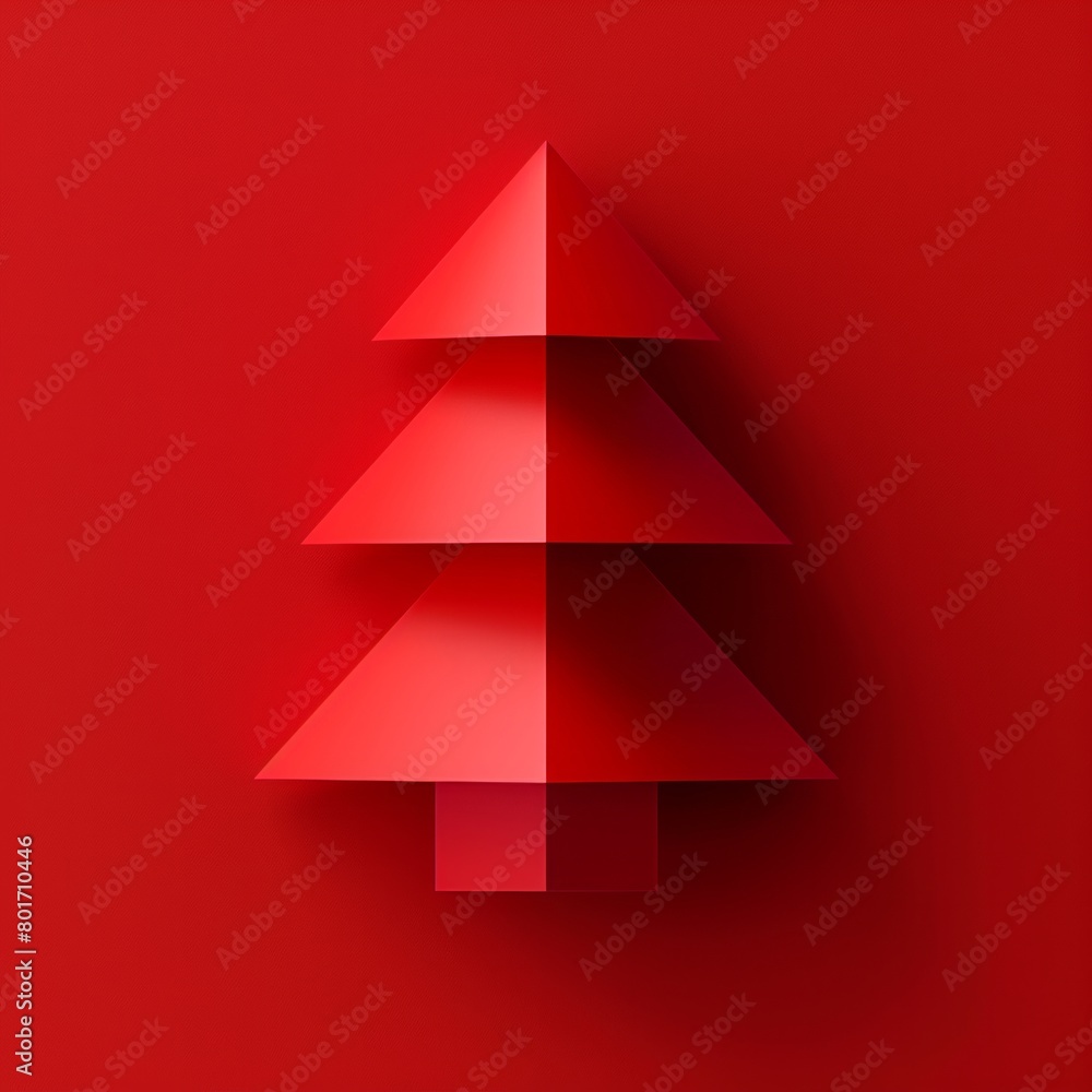 Aufkleber design a 3d icon of a stylized red christmas tree, its vibrant hue matching the red background for a