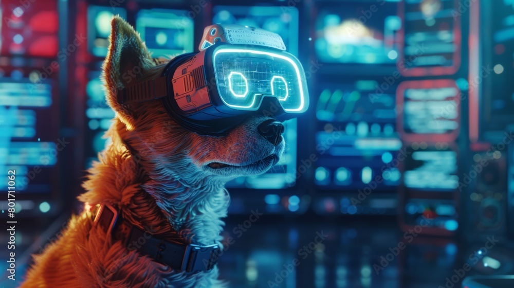 Poster envision a dog as the cutest cyber hacker and crypto coder you've ever seen, equipped with virtual r