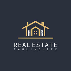 HR monogram logo for real estate with home shape creative design.