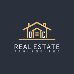 OC monogram logo for real estate with home shape creative design.