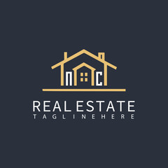 NC monogram logo for real estate with home shape creative design.