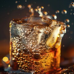ice cube in cola sparkling