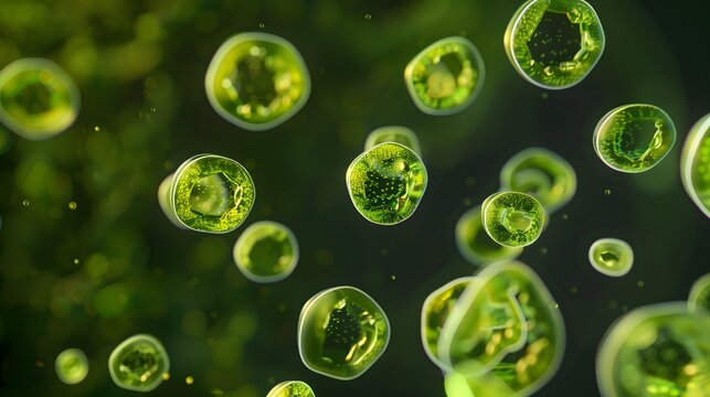 Microscopic View of Algae Cells Highlighting Biological Details for Biofuel Research