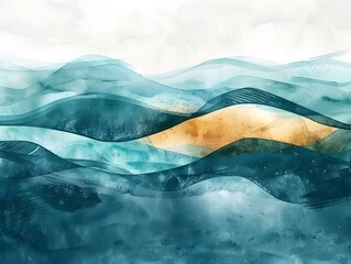 Serene Minimalistic Landscape Drawn with Watercolor Brushes
