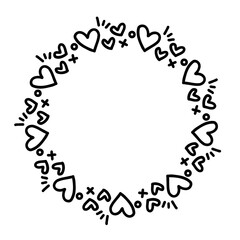 ハートのデコレーション円形フレーム、手書きのハートフレーム