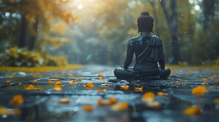 Mindfulness and self-care, close-up on a peaceful outdoor meditation setting, reconnecting with self