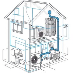 hvac system schematic, symbolism info graphic line drawing