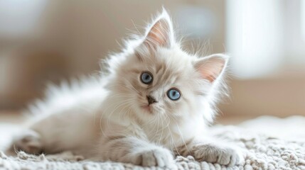 Cute long-haired white kitten with beautiful big blue eyes Ai generated