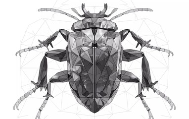 Beetle vector illustration. Polygon shape line art.
