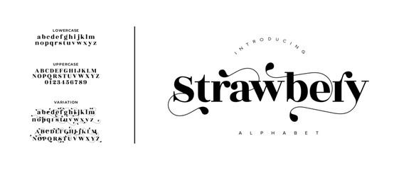Strawberry Elegant Font Uppercase Lowercase and Number. Classic Lettering Minimal Fashion Designs. Typography modern serif fonts regular decorative vintage concept. vector illustration