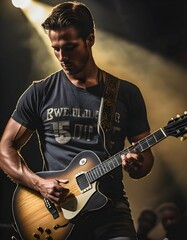 Country music singer on stage with his guitar