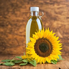 a plastic bottle with sunflower oil