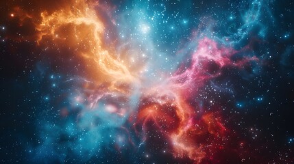 Obraz premium An awe-inspiring view of a vibrant nebula with swirling clouds of colorful gas and dust. The image highlights the dynamic and ethereal nature of interstellar space.