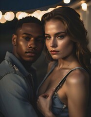 Portrait of a young interracial  teen couple embracing