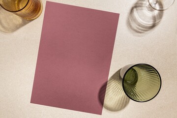 Blank red paper with glass shadow