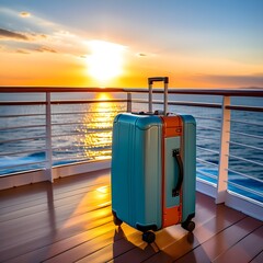 gray suitcase open to reveal diverse travel paraphernalia perched atop a deck of a cruise liner