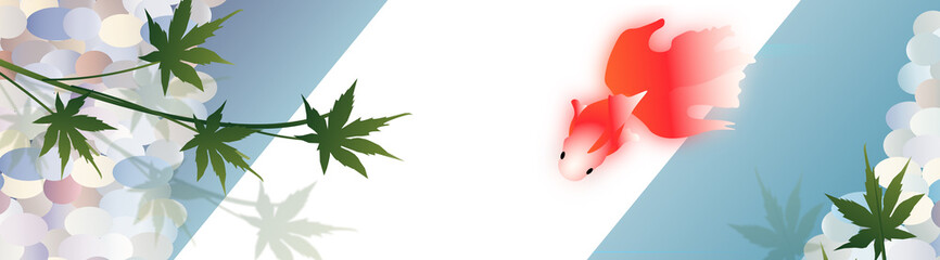 池の金魚と紅葉の日本の夏の風景のバナー素材