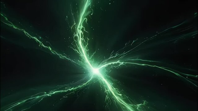 3d visual effect glow shine electric green lighthing flowing energy in space backdrop