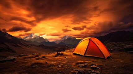 Tent in the mountains under a beautiful night sky.AI generated image