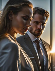 Couple together in a high rise business suite