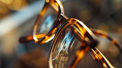 A closeup shot highlights the intricate craftsmanship and attention to detail in a pair of designer eyeglasses elevating them from simple accessories to works of art.