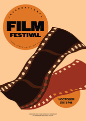 Movie and film festival poster template design background with vintage filmstrip
