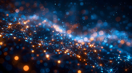 Futuristic Interconnected Communication Technology Visualization on Dark Blue Background