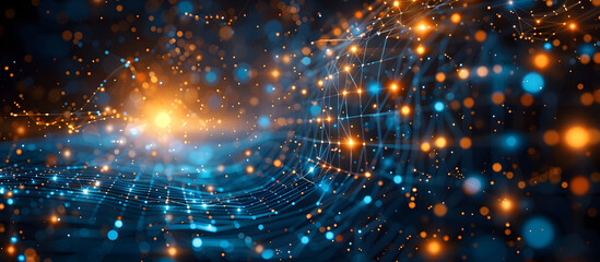 Fototapeta premium Futuristic Visualization of Interconnected Communication Technology in Dark Blue Digital Matrix