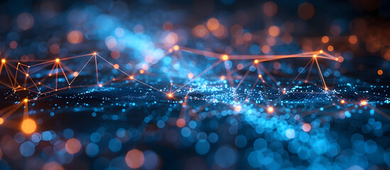 Futuristic Visualization of Interconnected Digital Communication Network in Dark Blue Tones