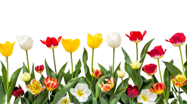 Red, yellow and white tulip flowers