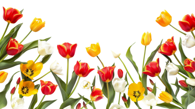 Red, yellow and white tulip flowers