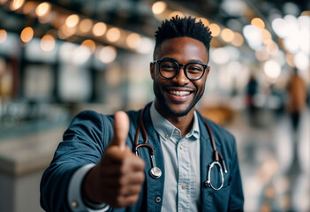 dark-skinned smiling doctor with glasses 